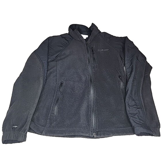 Columbia Fleece Jacket Womens Medium Black Full Zip fuzzy slim Gorpcore hiking - Picture 1 of 8
